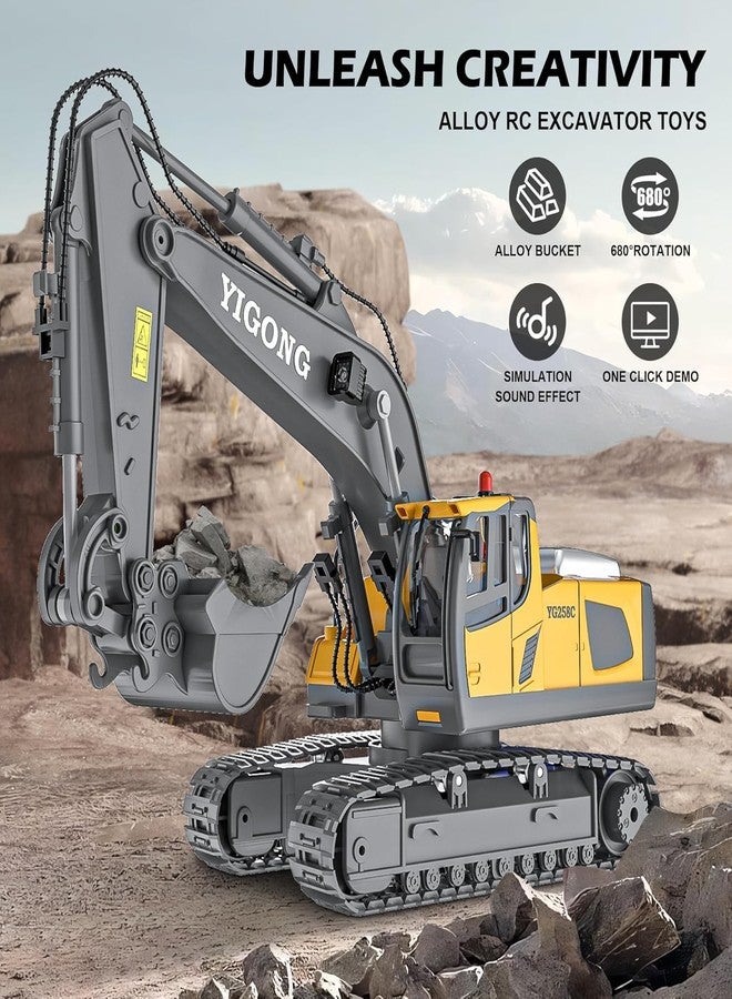 Junona 11CH Remote Control Excavator Toy, 1:20 Scale, 2.4GHz, Metal Shovel with Lights and Sounds, Construction Vehicle for Children 6-12 Years - Multicolor - Image 2